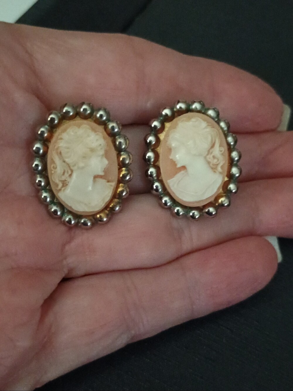 Vintage Faux  Cameo Portrait Earrings Clip On Earrings